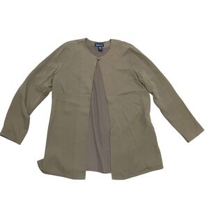 Lands' End Women's Size 12 100% Silk Open Front Jacket Blazer‎ Tan Beige Classic